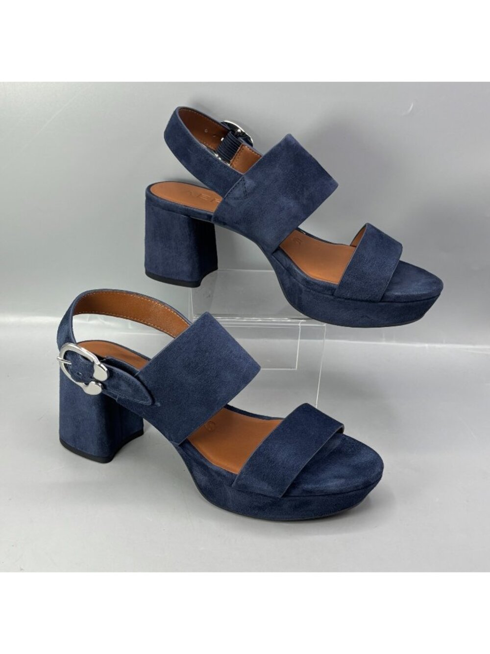 Aerosoles Camera Platform Sandals Womens 7.5 Blue Suede Block Heel 0808150924